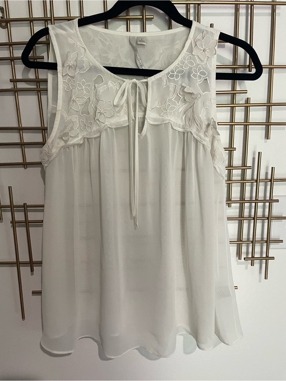 LC Lauren Conrad Ivory Embroidered Sheer Tie-Front Camisole